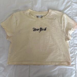 Topshop cream New York embroidered Crop T-Shirt